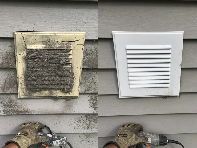 Monterey Park Dryer Vent Cleaning technician installing high-quality dryer vent cover at a residential property in Monterey Park